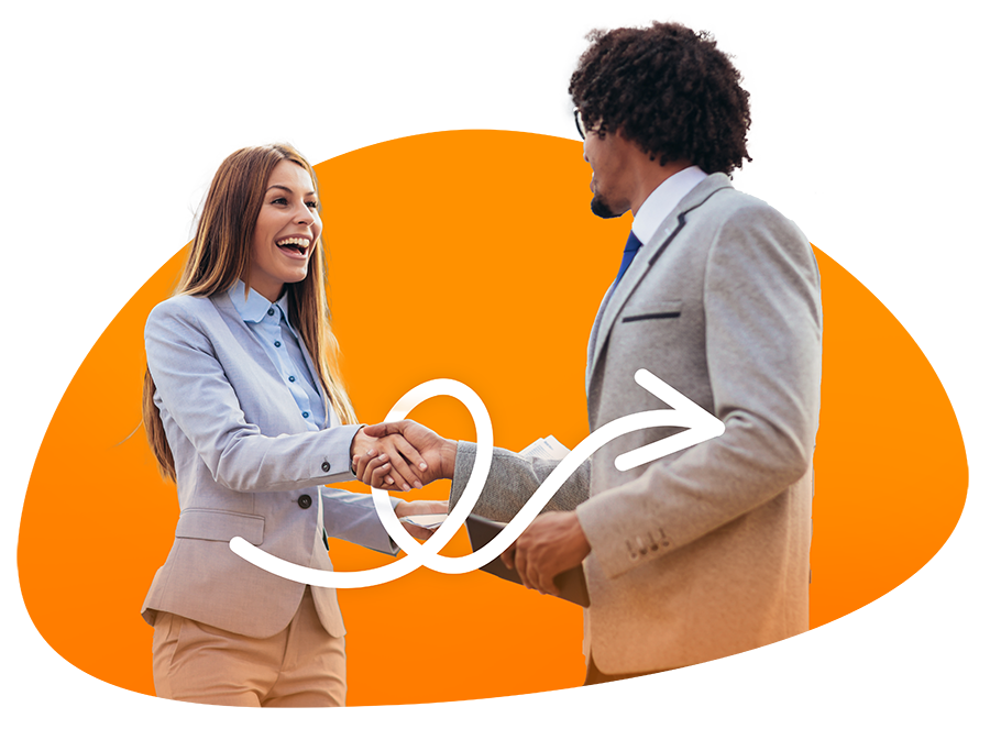 Handshake photo with illustrated arrow image